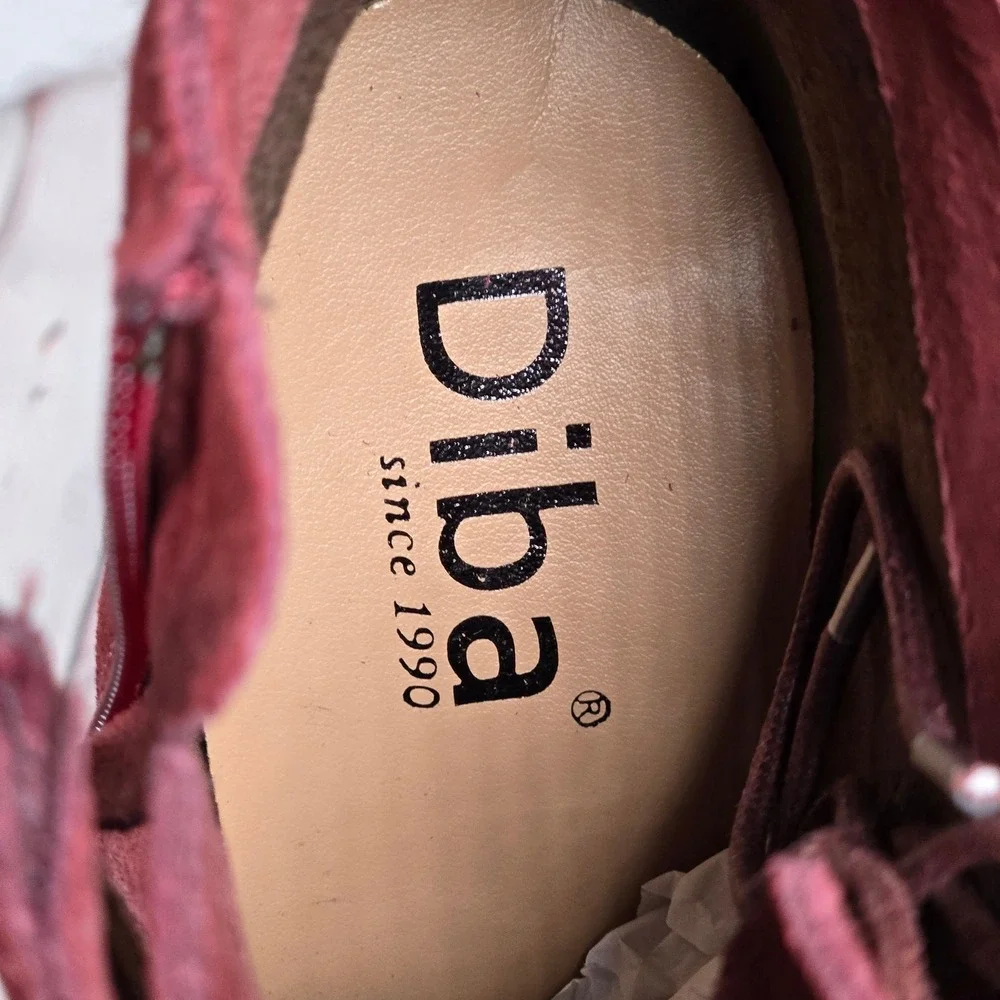 Diba Blake Suede Bootie Burgundy Lace Up Wedge Ankle Boots Women Size 8.5‎